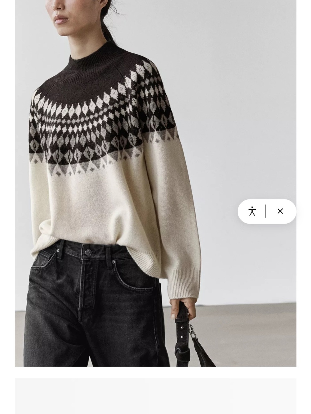 Massimo Dutti Black and Ivory Jacquard Yoke Crewneck Sweater - Picture 3 of 12
